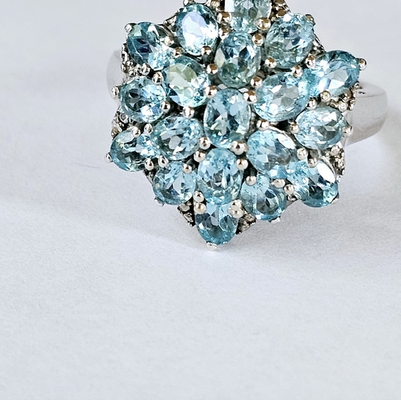 Genuine Paraiba Apatite Cluster Platinum/925 Size 6 - Picture 6 of 17